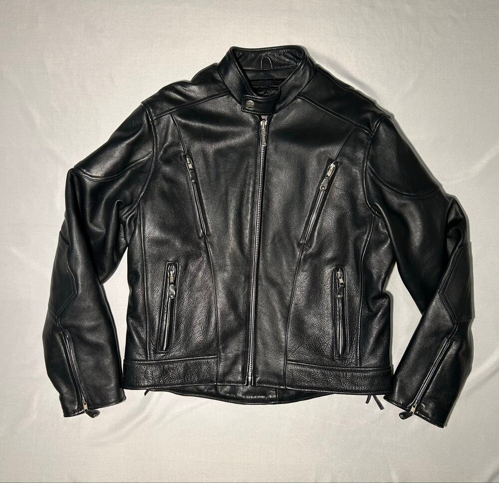Wilsons Open Road Full Zip Lined Leather Motorcycle Jacket Large